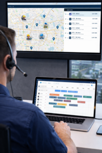 Dispatcher monitoring technician assignments