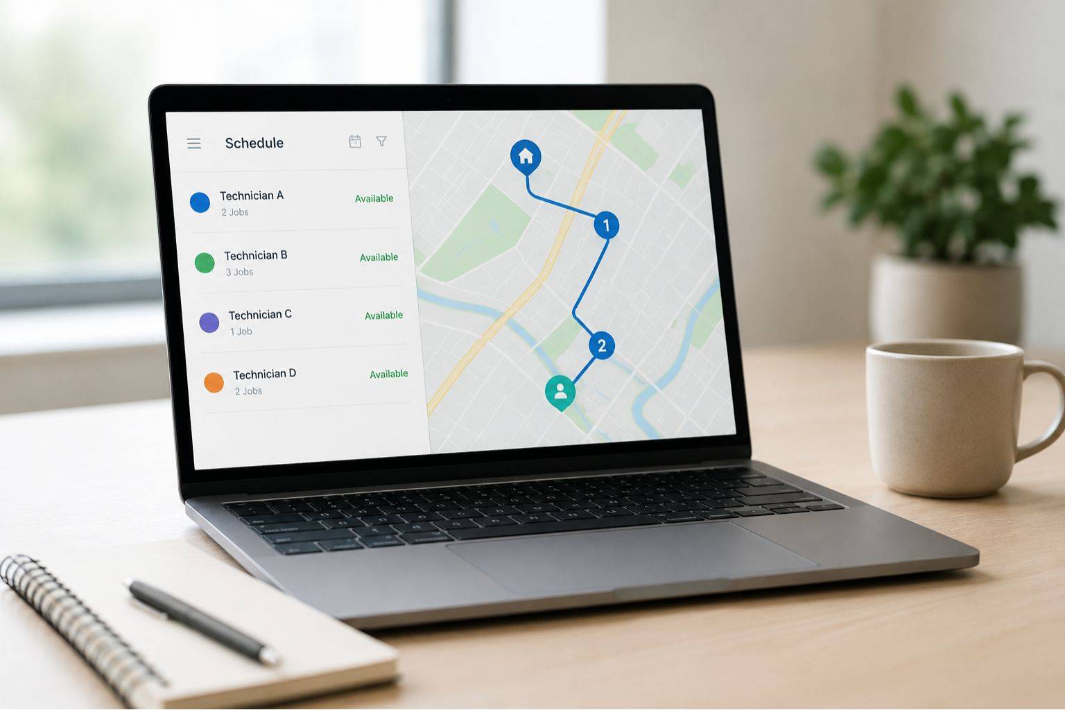 Modern office with scheduling interface