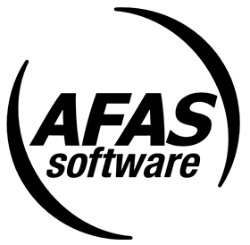 AFAS Software logo with bold text and curved surrounding arcs, black on white background.